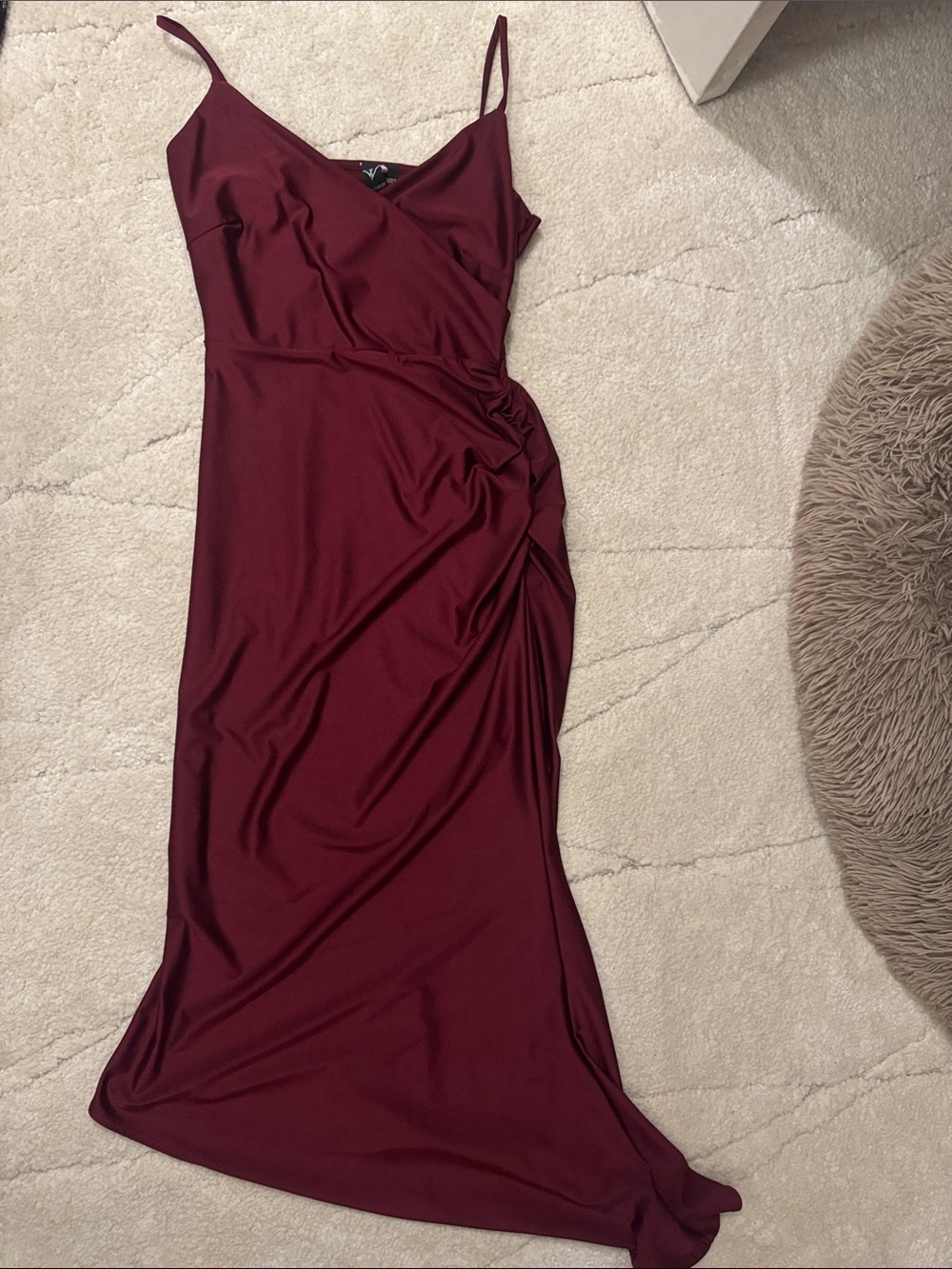 Elegant Burgundy Slip Maxi Dress with Side Ruching